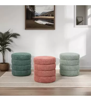 Meta title-Pouf tissu effet fourrure rase vert d'eau