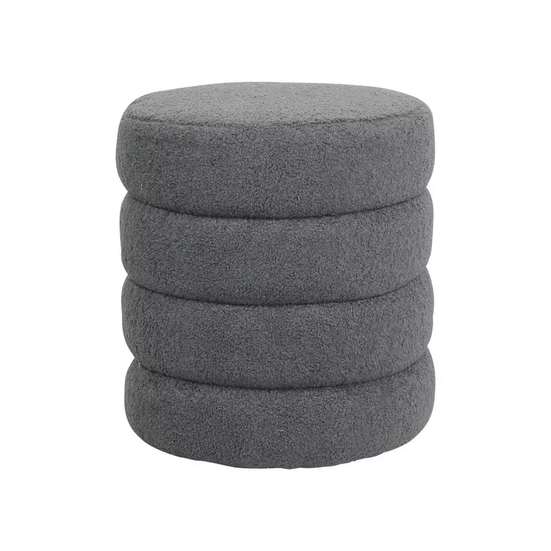 Pouf tissu effet laine bouclette gris bleu - FINO