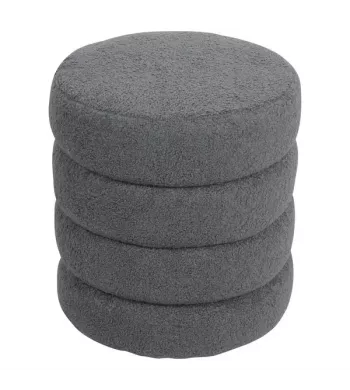 Pouf tissu effet laine bouclette gris bleu - FINO