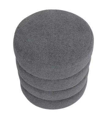 Pouf tissu effet laine bouclette gris bleu - FINO