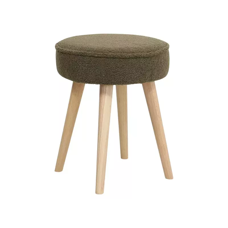 Pouf tissu effet laine bouclette kaki - POPY