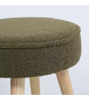 Pouf tissu effet laine bouclette kaki - POPY