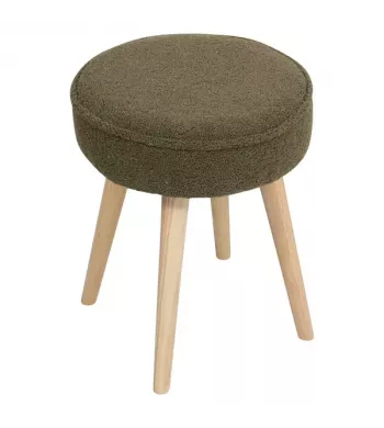 Pouf tissu effet laine bouclette kaki - POPY