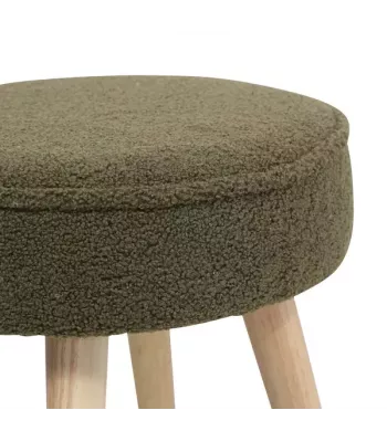 Pouf tissu effet laine bouclette kaki - POPY