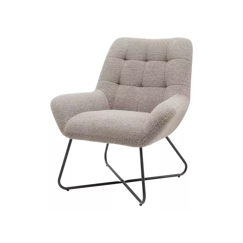Meta title -  Fauteuil tissu effet laine bouclette gris foncé - KAMI