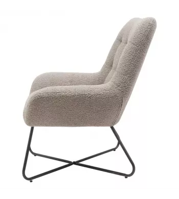 Meta title -  Fauteuil tissu effet laine bouclette gris foncé - KAMI