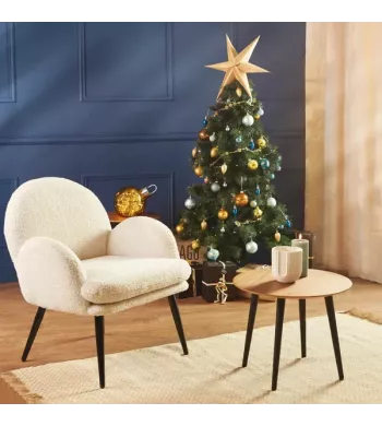 Meta title -  Fauteuil tissu effet laine bouclette blanc - OREO