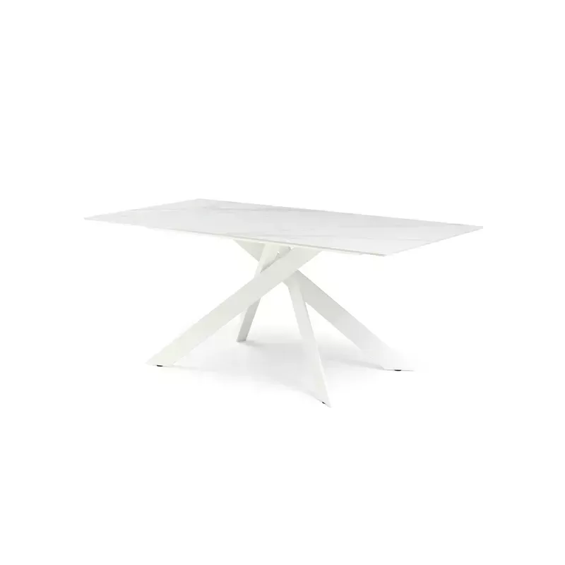 Meta title -  Table repas 180cm Céramique Arabescato mat blanc