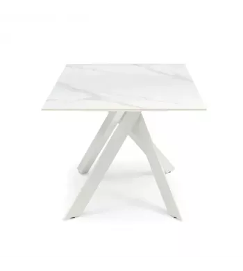 Meta title -  Table repas 180cm Céramique Arabescato mat blanc