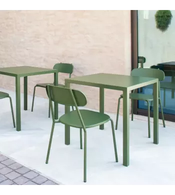Meta title -  Table repas carré outdoor 80cm métal vert foncé